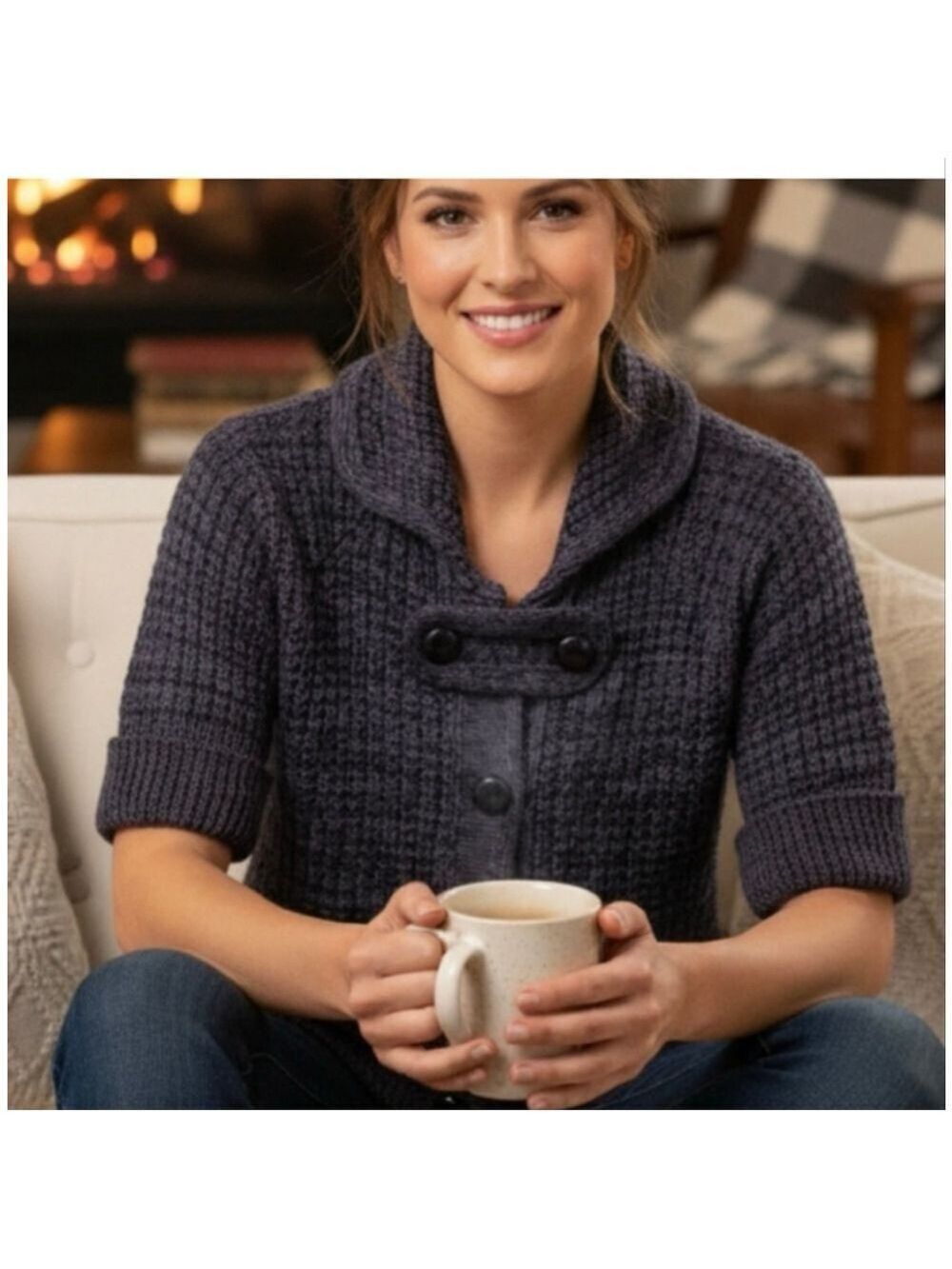 Audrey & Grace Charcoal Knit Wool Blend Cardigan Sweater Size M